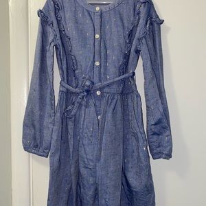 Girls’ Long Sleeve Denim Dress with Gold Flake Accents - size M